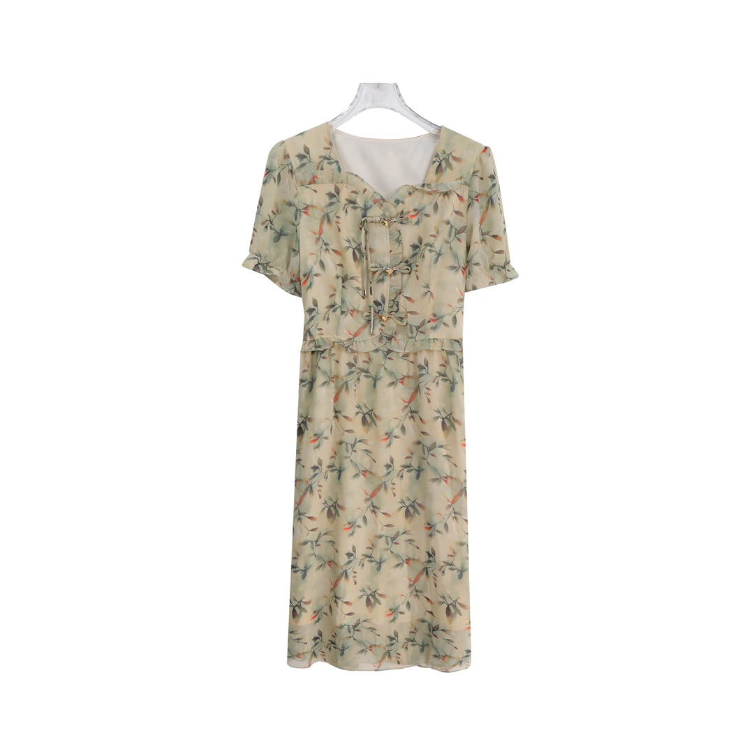 时尚洋气收腰气质修身新中式中国风连衣裙A13393