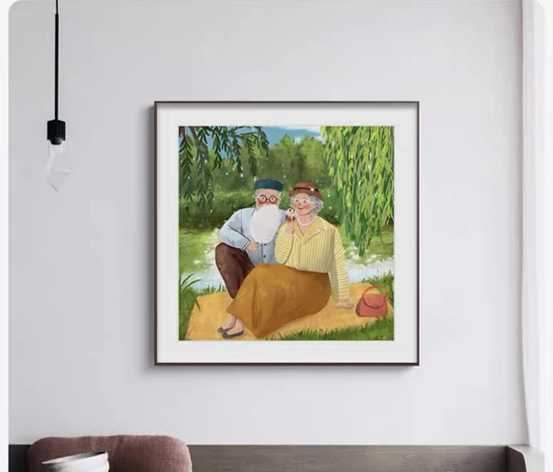 白头偕老卧室装饰画浪漫温馨爷爷奶奶房间挂画桌面治愈摆画5050