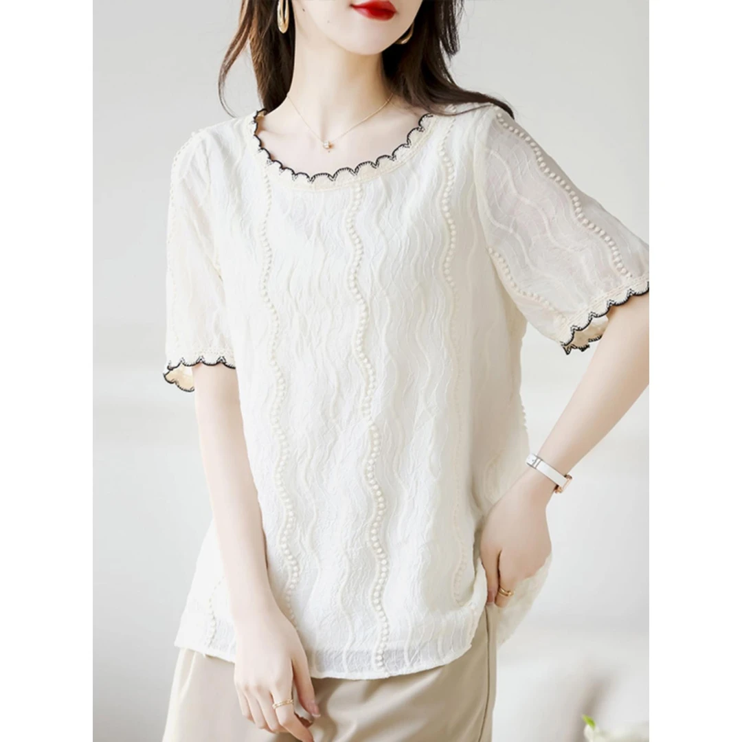 雪纺衫短袖t恤女士夏季2025新款时尚洋气大码胖mm显瘦遮肚子上衣