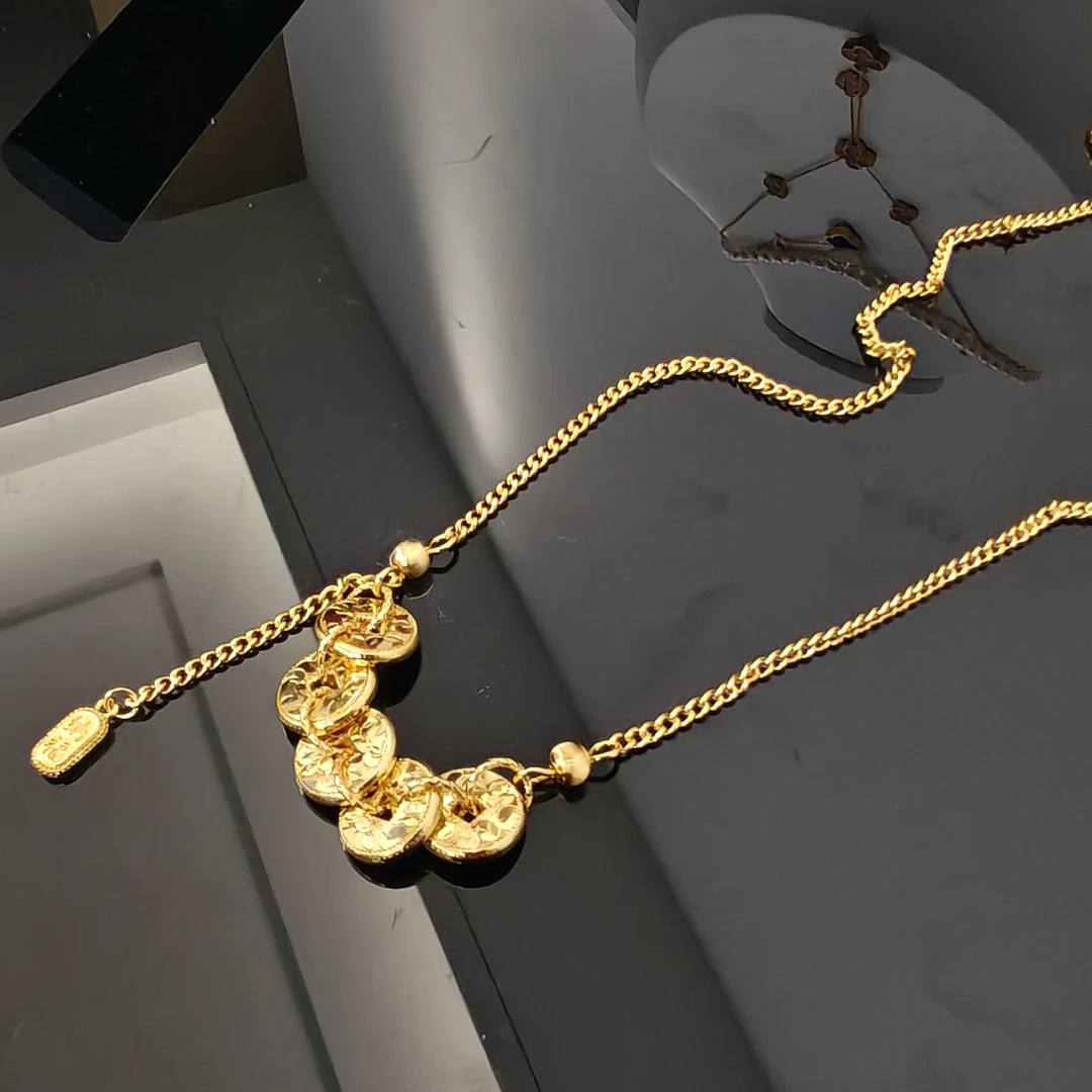 铜合金项链 碎冰冰五个铜钱项链M0613