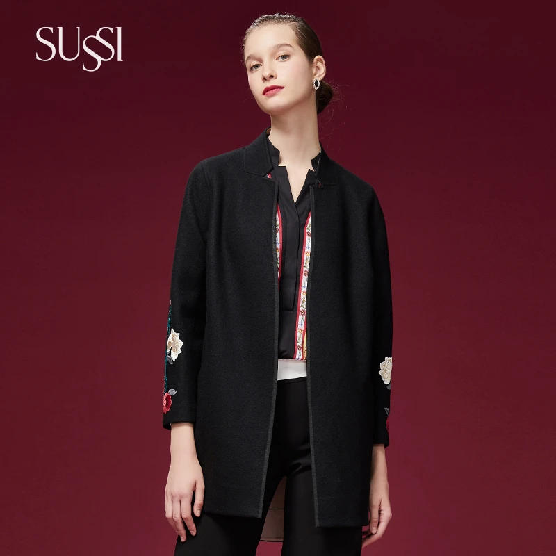 SUSSI/古色秋季新款 女王行从 双色一手长贴花大衣29382480