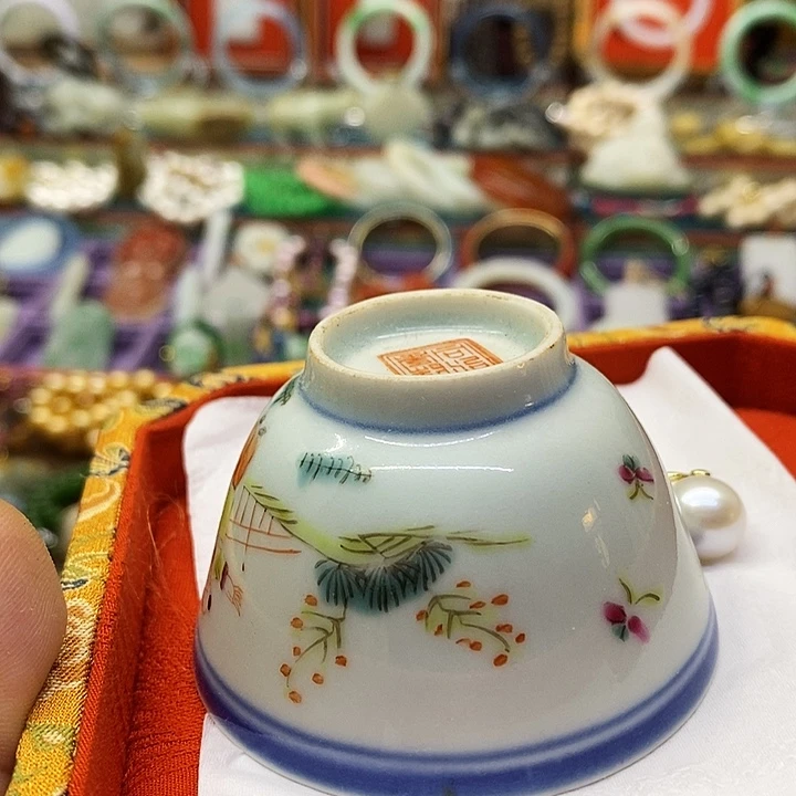 清***尘青花手绘小主人杯子