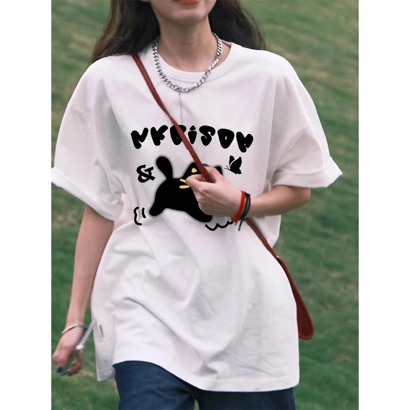 大码女装慵懒风胖mm2-300斤潮牌短袖t恤女夏季圆领宽松半袖上衣服