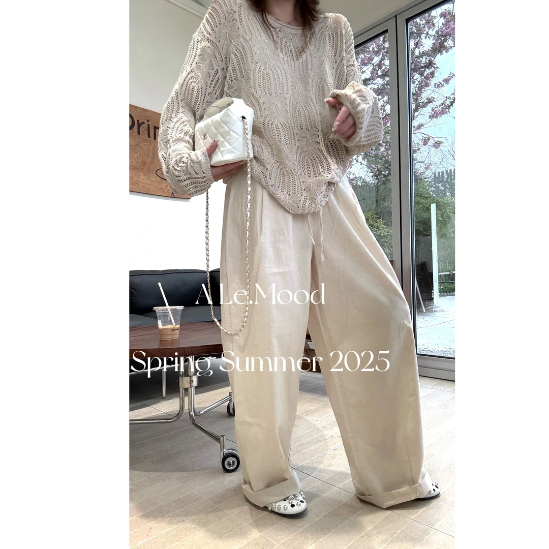 【阿乐家】大码微胖“特调苏打”日系复古轻薄舒适透气慵懒感休闲裤