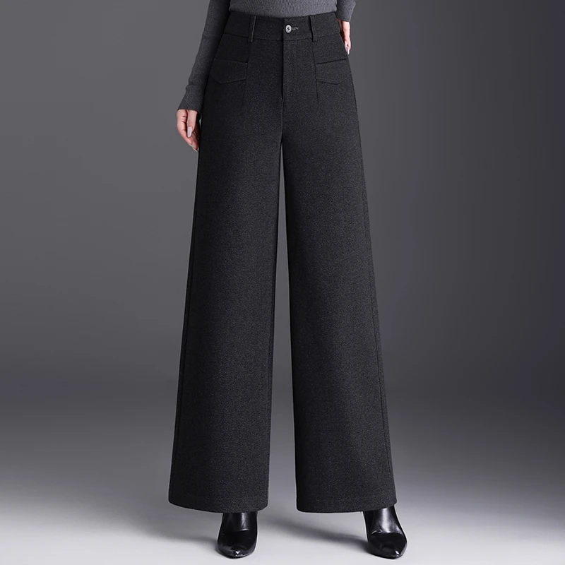 百搭毛呢阔腿裤女2025秋冬新款高腰宽松休闲女裤子垂坠感直筒长裤
