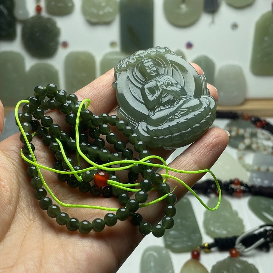 【闪购商品】湖水绿双面精雕守护神张*