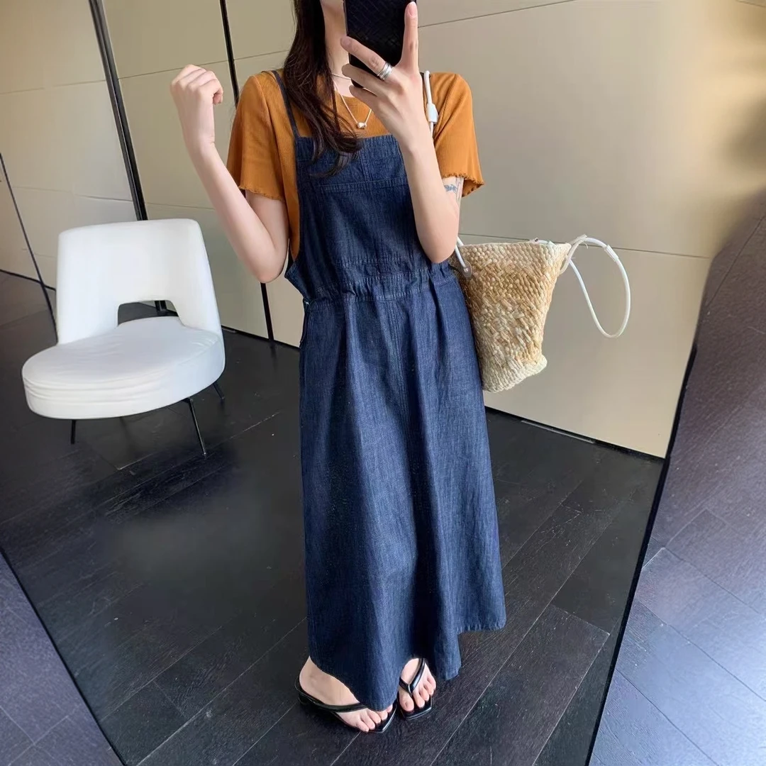 牛仔背带裙女长裙2025夏季新款复古减龄收腰显瘦小个子套装两件套