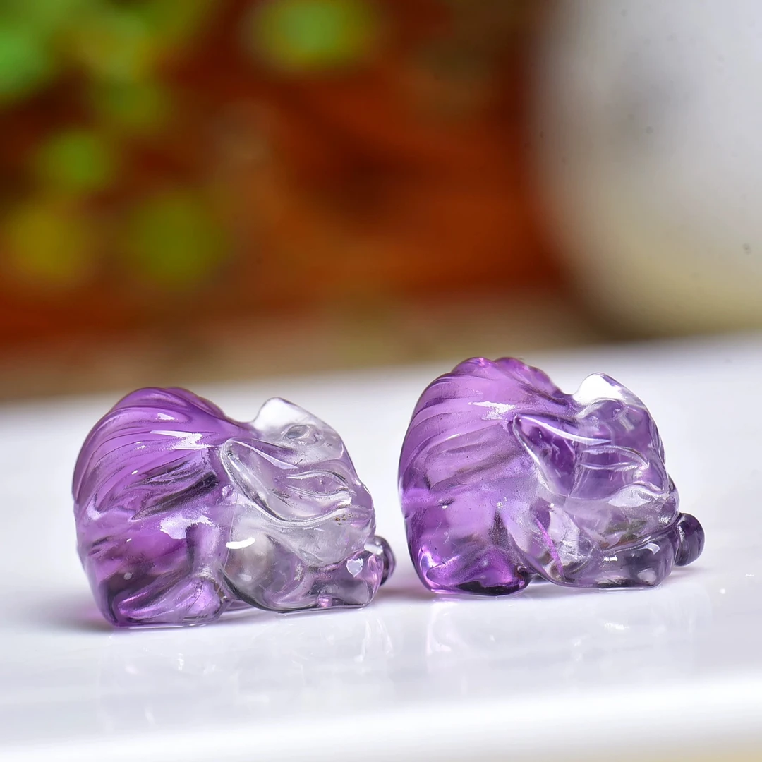 天然紫水晶趴趴狐配件可爱百搭串饰手工diy手链编绳散珠水晶配件