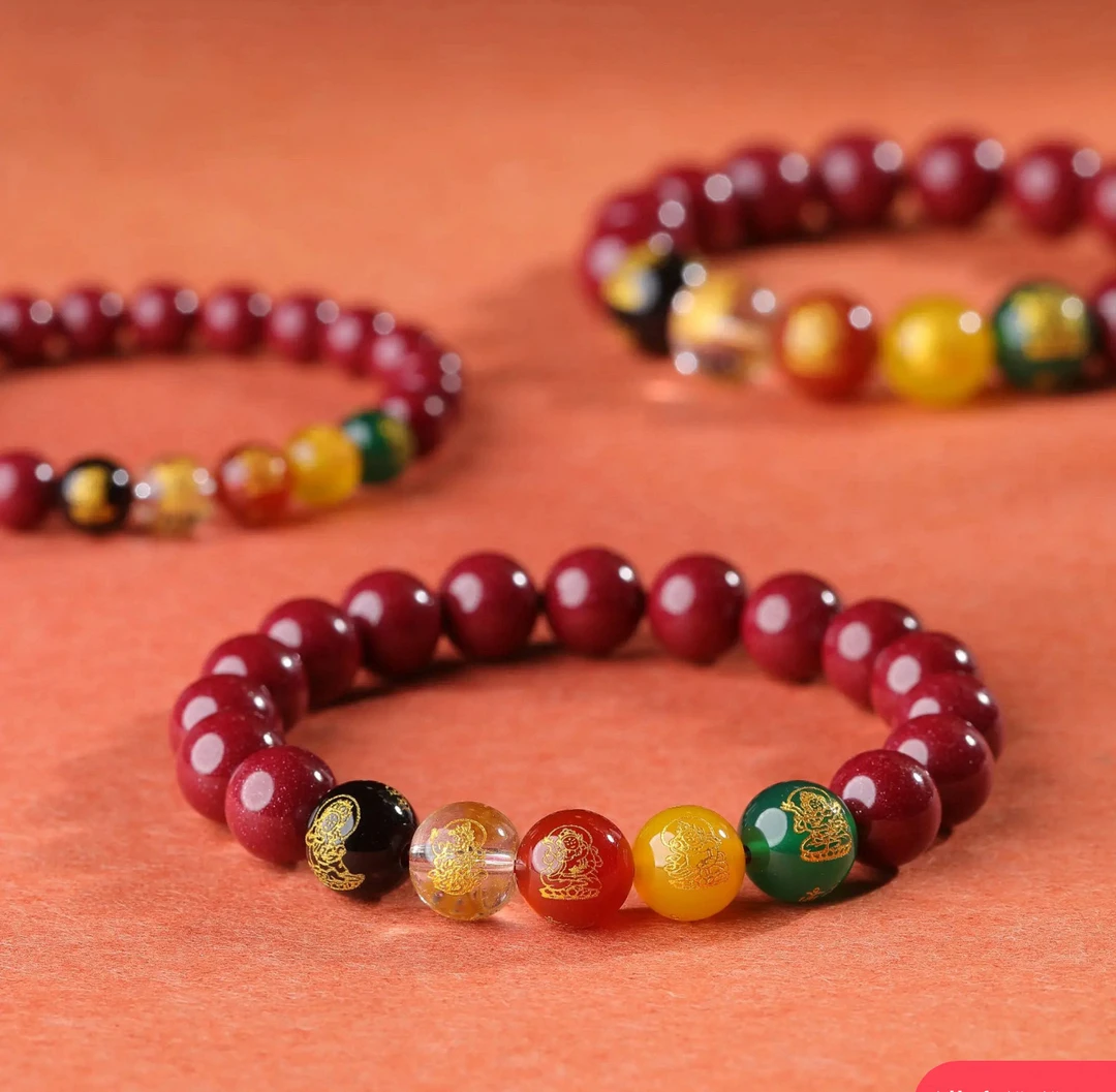 朱砂手串五路财神转运珠金刚paraskors鸿运莲手串本命年手串