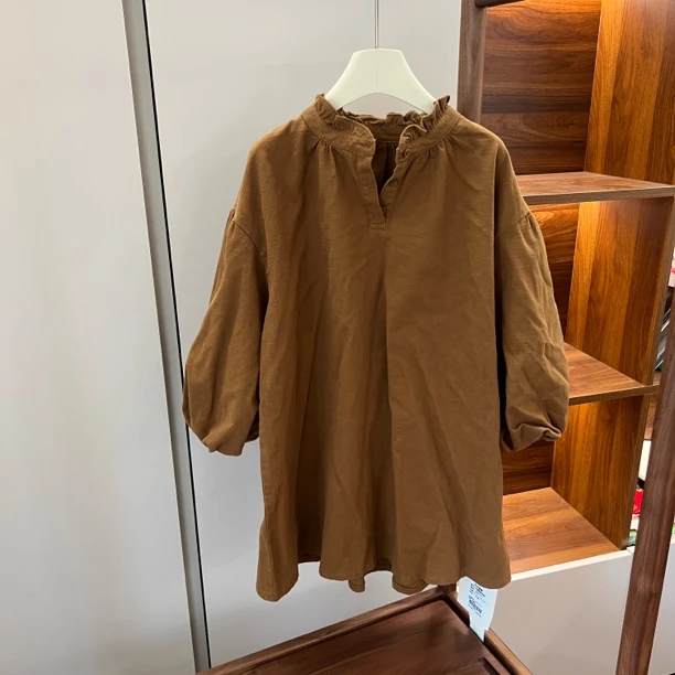 【编号P565】Q69507-13-女童灯笼袖连衣裙咖色-QZYS