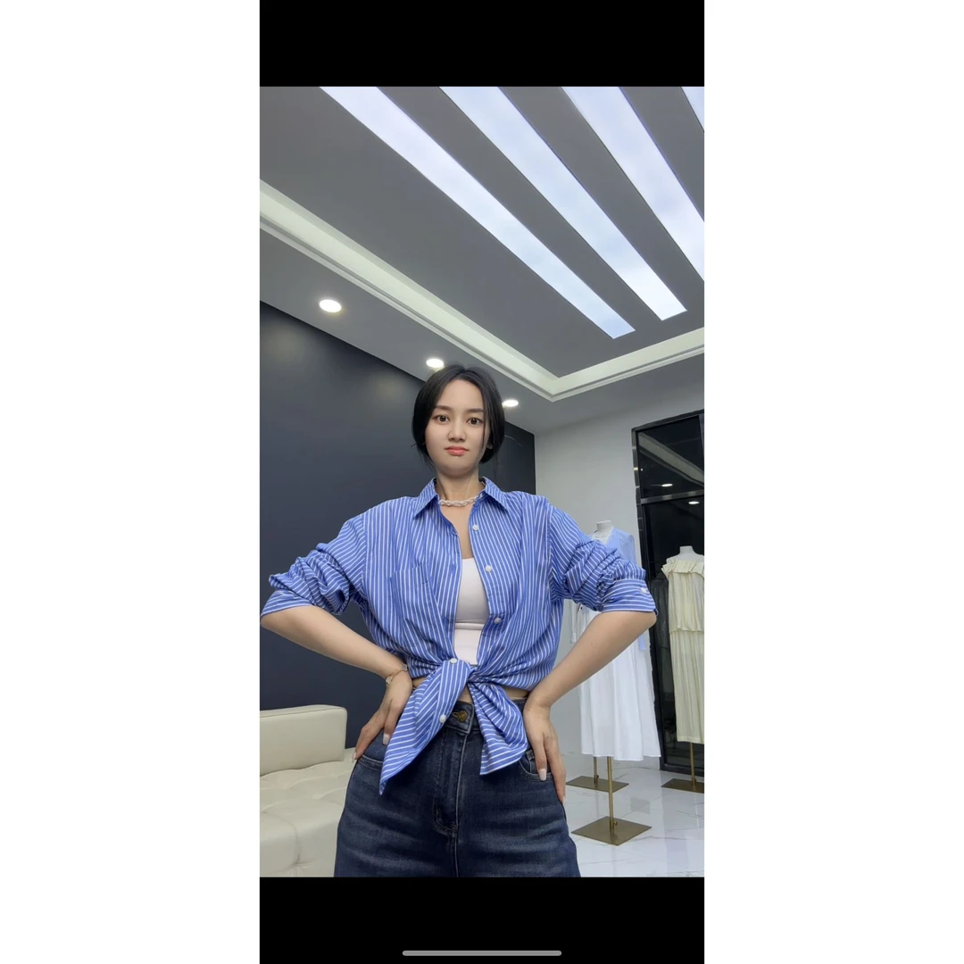 品牌原单(新疆长绒棉)100%棉-衬衫【情侣款男款】-蓝条纹S-0401-NL