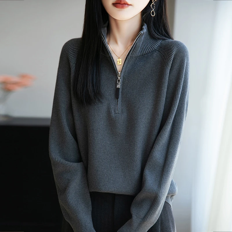 品牌女装正品秋冬毛衣女款爆款2025新款半开拉链针织衫打底外穿