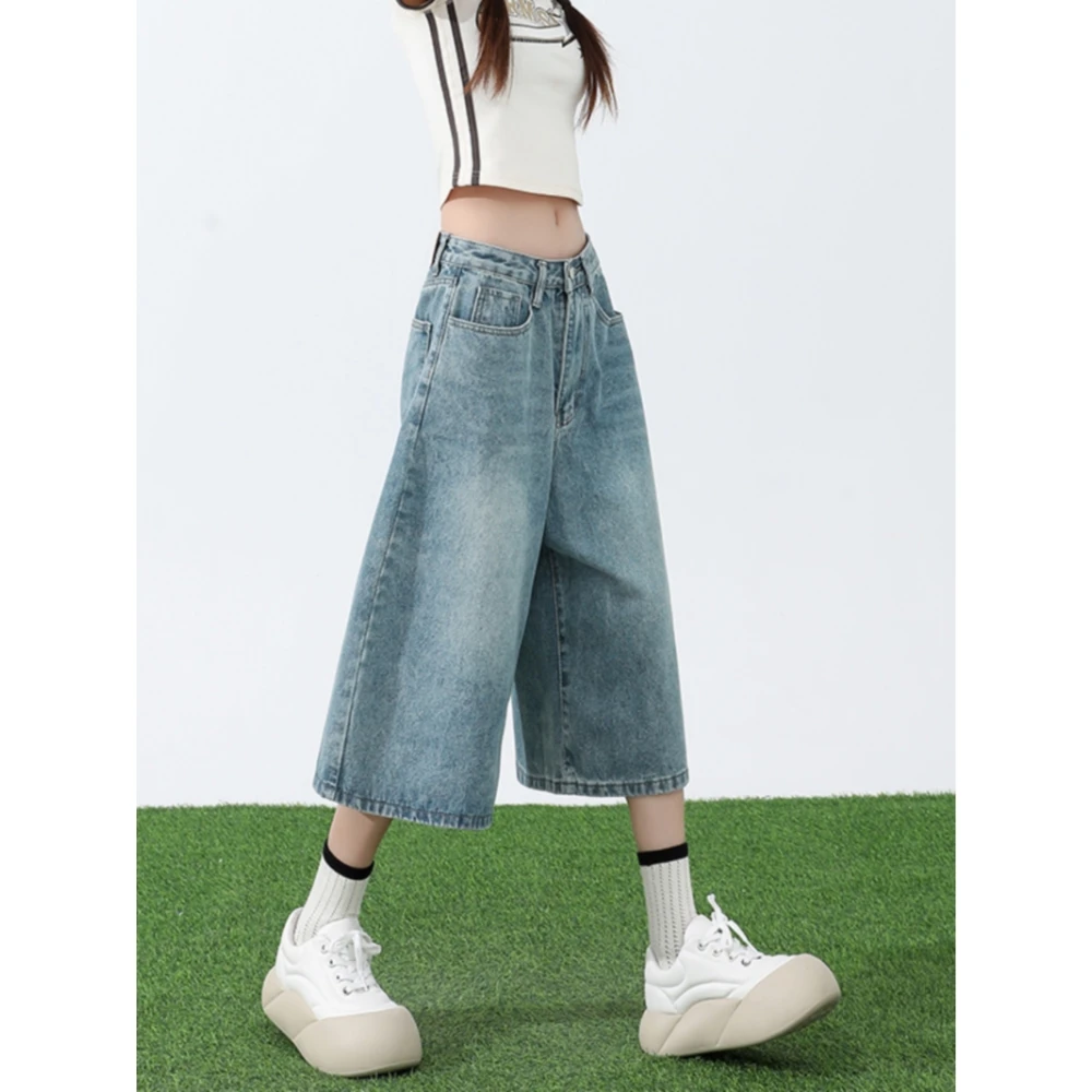 大码美式直筒高腰七分牛仔裤女2025春季新款高腰显瘦宽松阔腿裤子
