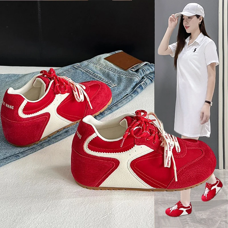 内增高6cm德训鞋女2025秋季新款显脚小个子运动鞋轻奢休闲阿甘鞋