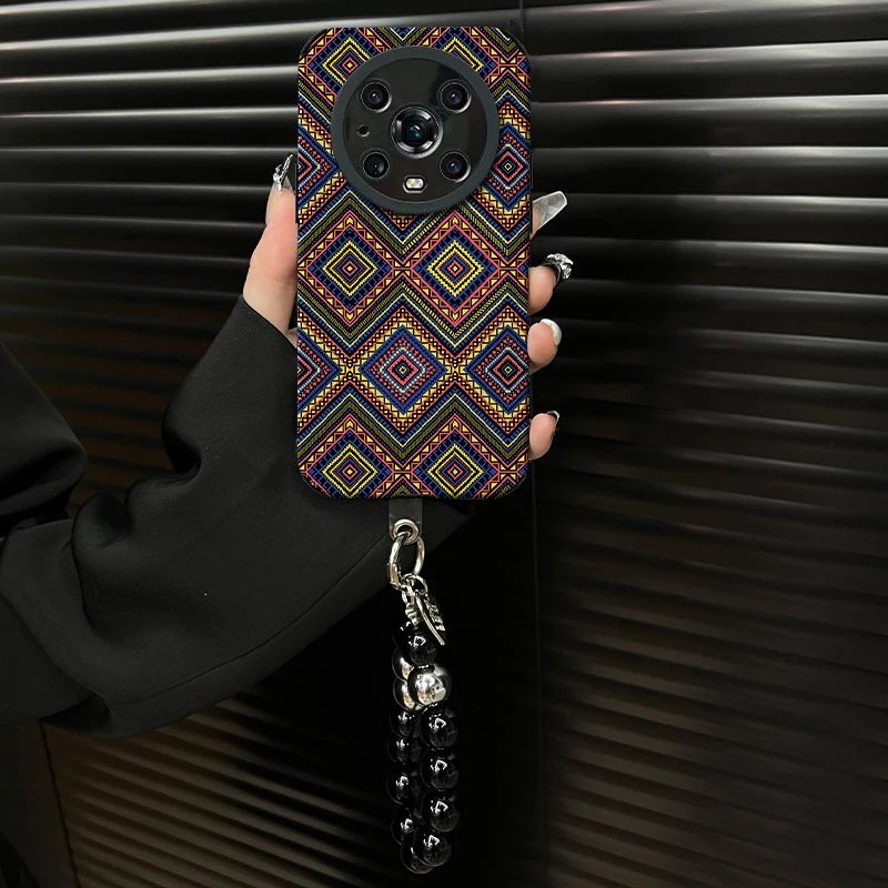 适用【荣耀magic4pro】复古菱格花纹ins风小羊皮创意网红手机壳女款