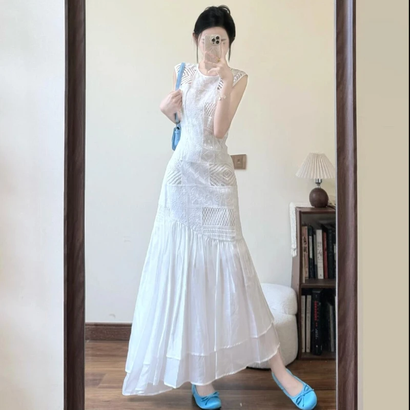 夏季大方得体穿搭名媛气质白色连衣裙高级感慵懒风知性风衣服女装