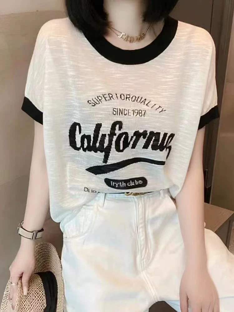 【波波】【100-200】集合连接女装夏季宽松爽肤麻显廋短袖