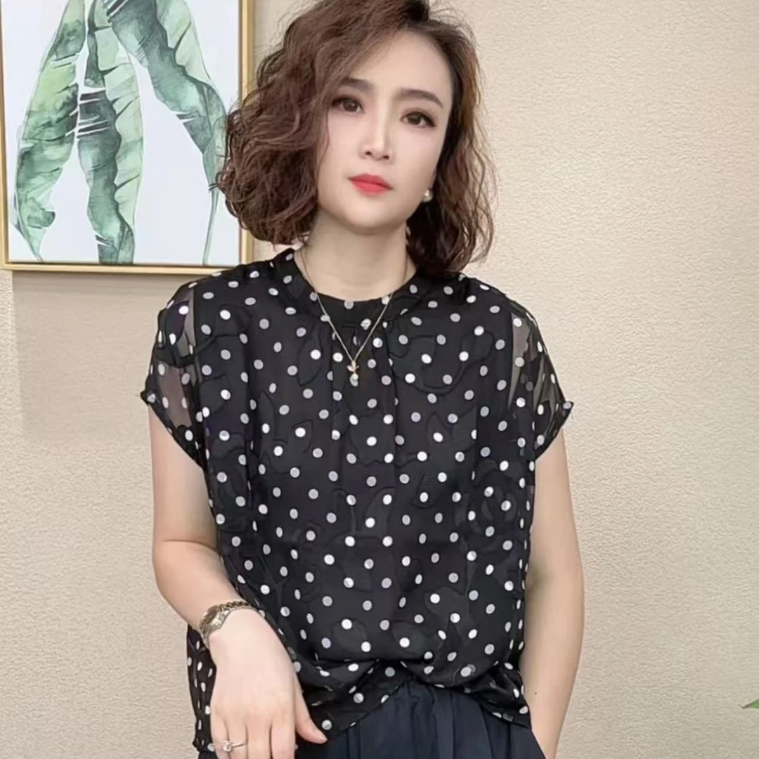 2025洋气百搭减龄圆点减龄显瘦女T恤新款短袖上衣休闲夏季小衫