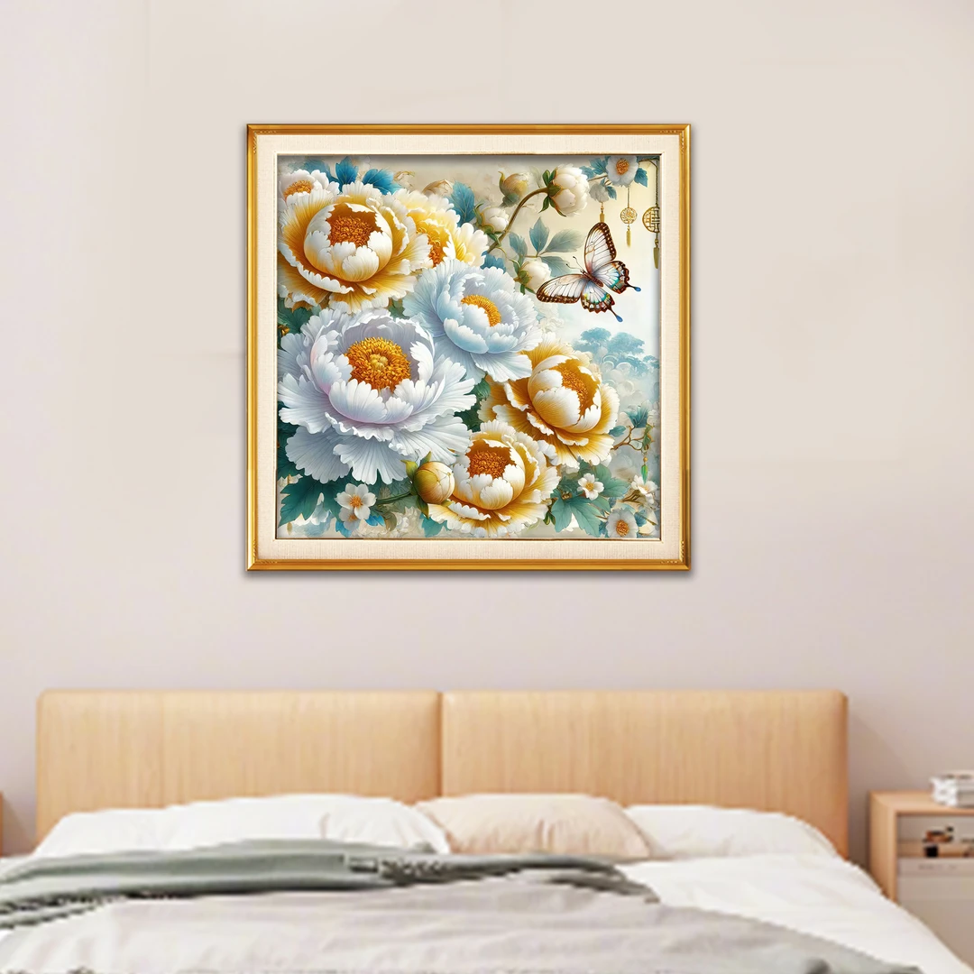 【新疆长绒棉双纱棉礼盒版】6841盛世白牡丹一 十字绣大格/小格