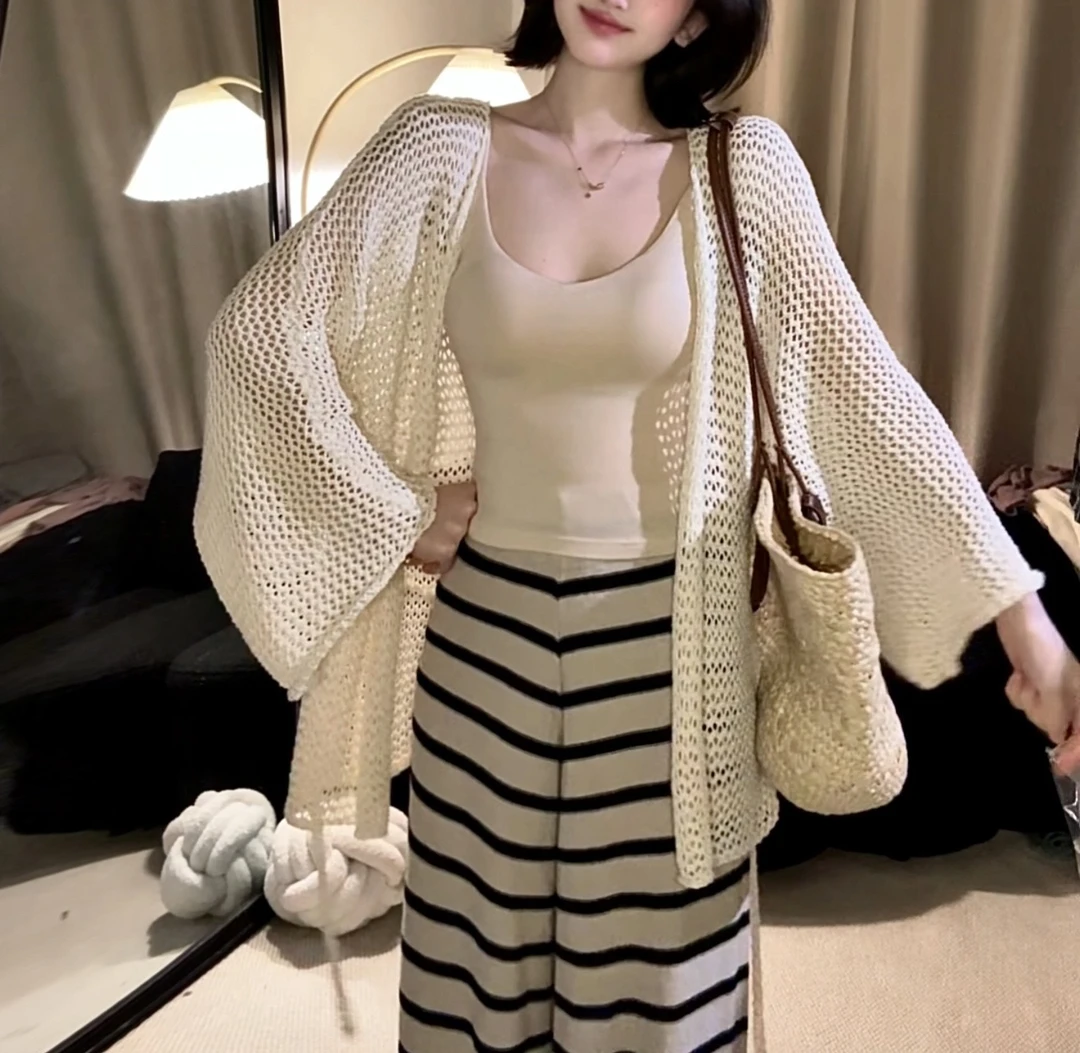 法式镂空针织衣女秋季外搭披肩百搭薄开衫外套针织