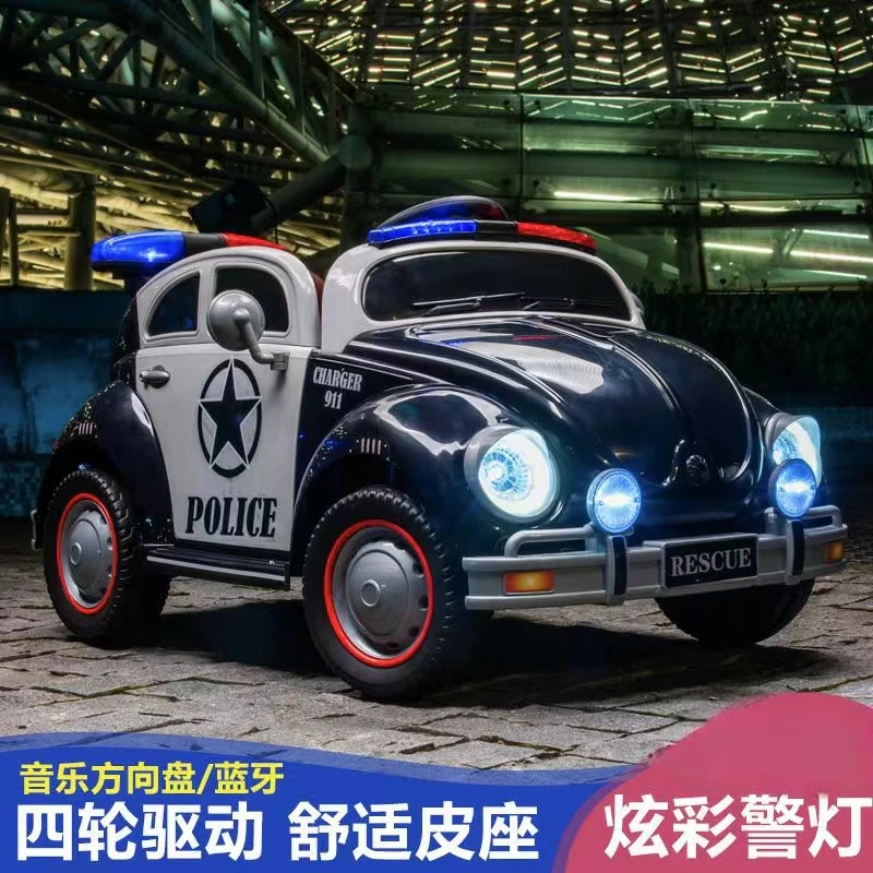 儿童电动车四轮警车遥控汽车可坐人1-6岁宝宝充电玩具车避震童车