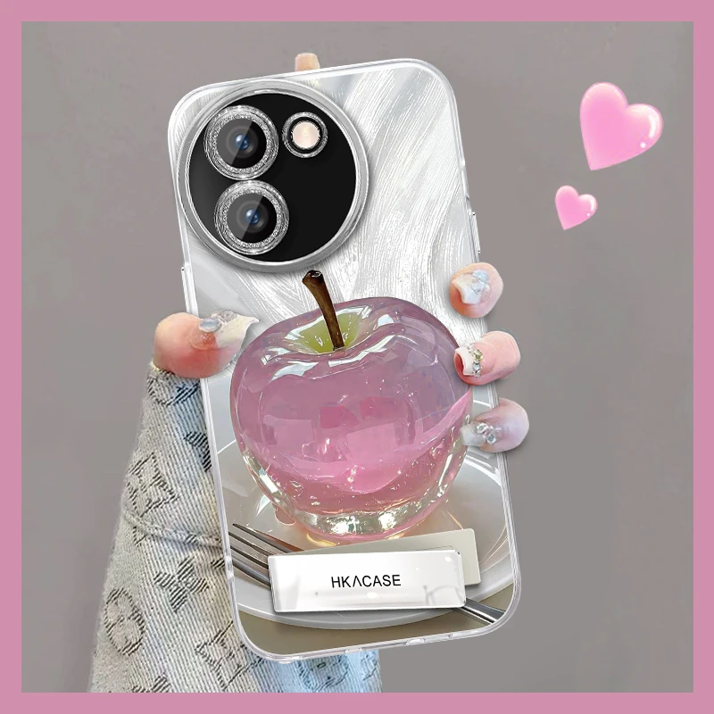 适用vivoy200i精孔羽纱晶莹粉苹果网红个性创意支架全包手机壳女