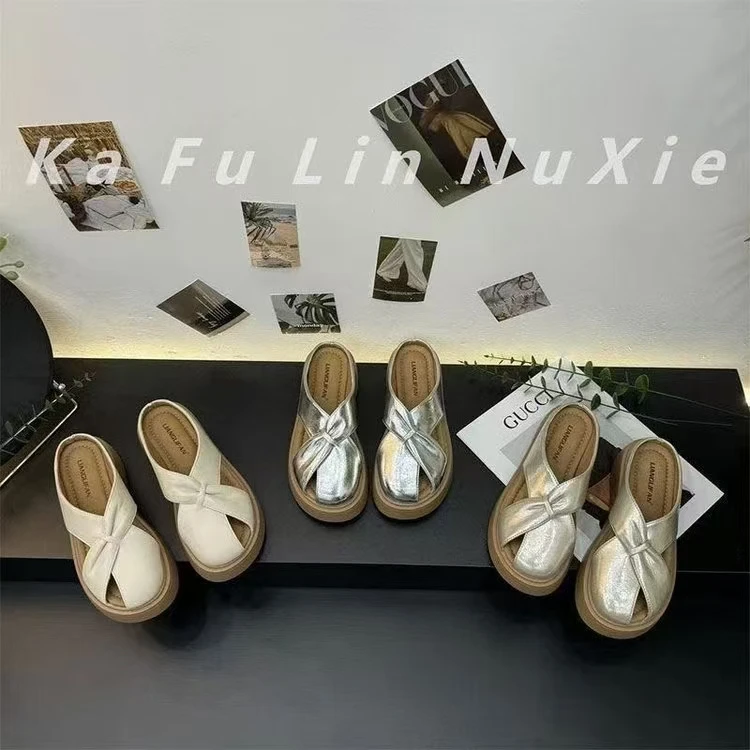 【品牌补贴】2025夏季包头半拖鞋女新款韩版圆头平底蝴蝶舒适外穿女