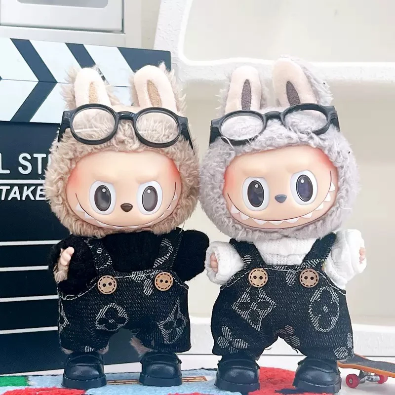 拉布布娃衣17cm一二代labubu潮流背带裤帽子套装坐坐派对可穿配饰