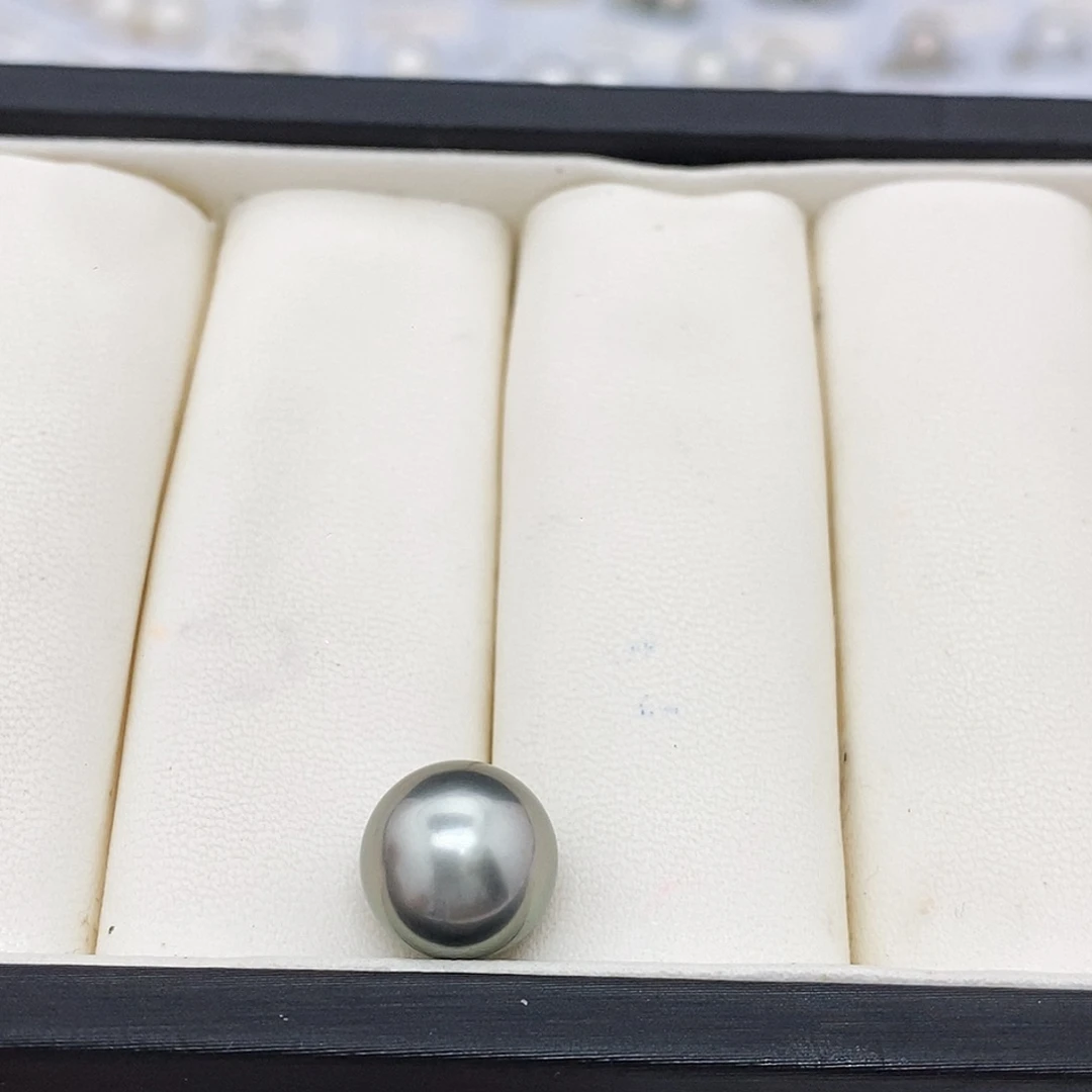 海水珍珠未镶嵌耳饰12-13铂金灰