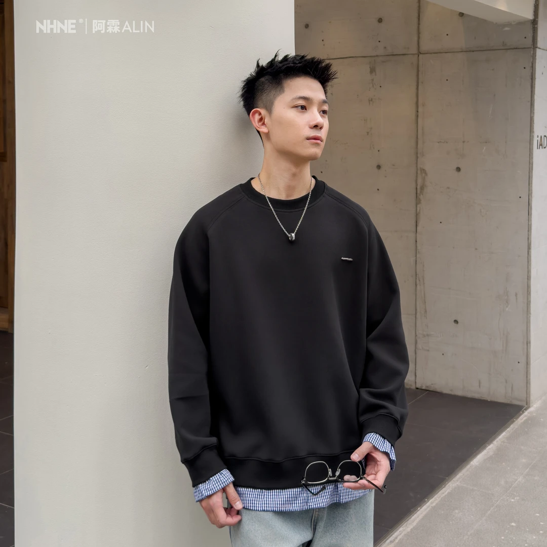 【阿霖ALIN】韩系假两件拼接卫衣春季宽松休闲慵懒圆领长袖上衣