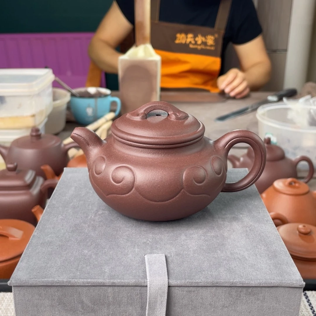 茶壶紫砂半手工老紫泥仿古如意壶180cc