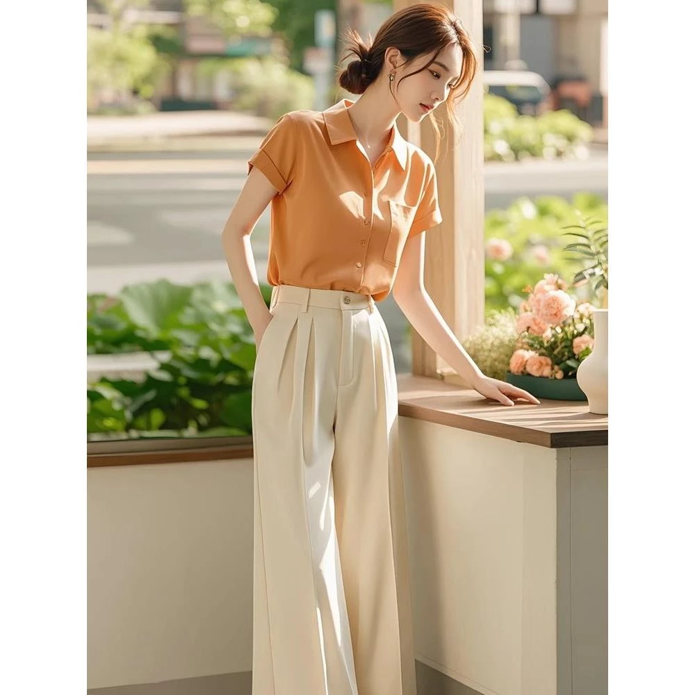 2025新款网红爆款炸街时尚高级感小个子衬衫裤子两件套装女装夏季