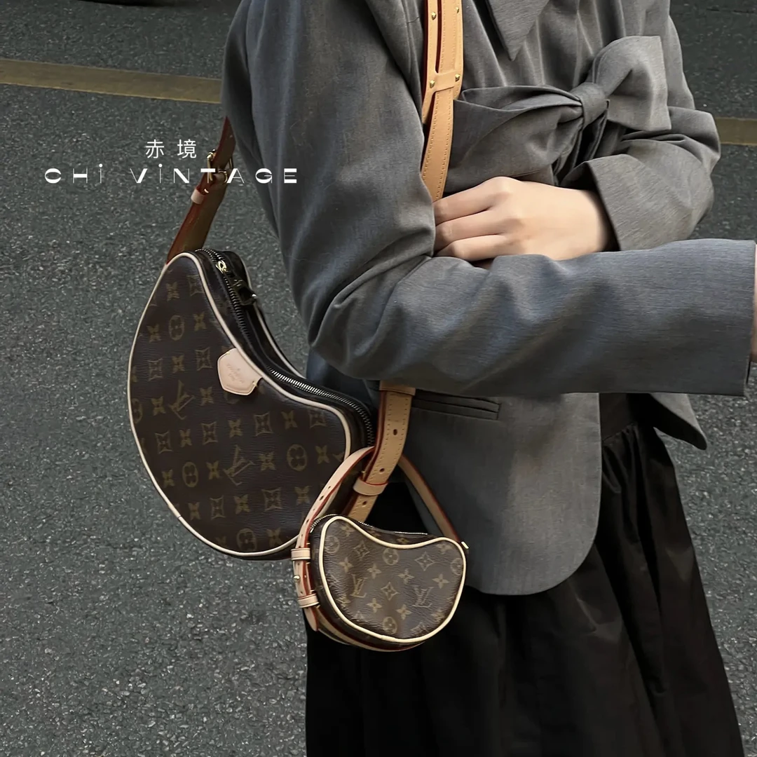 99新 LouisVuitton/路易威登 8312 老花豌豆子母斜挎包芯片款