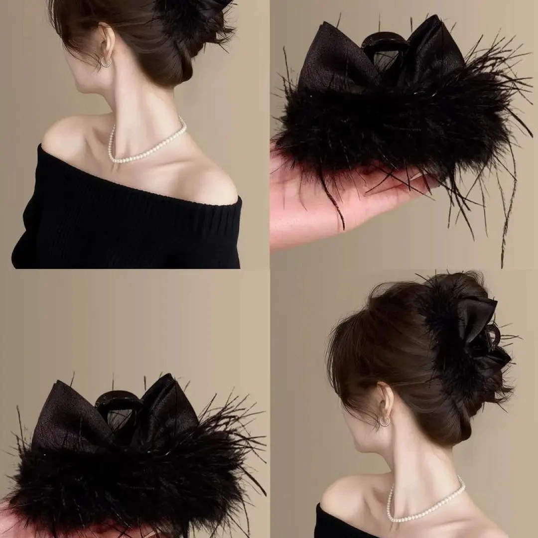 纯欲风蝴蝶结抓夹马尾盘发器高级气质羽毛纯欲抓夹商品图