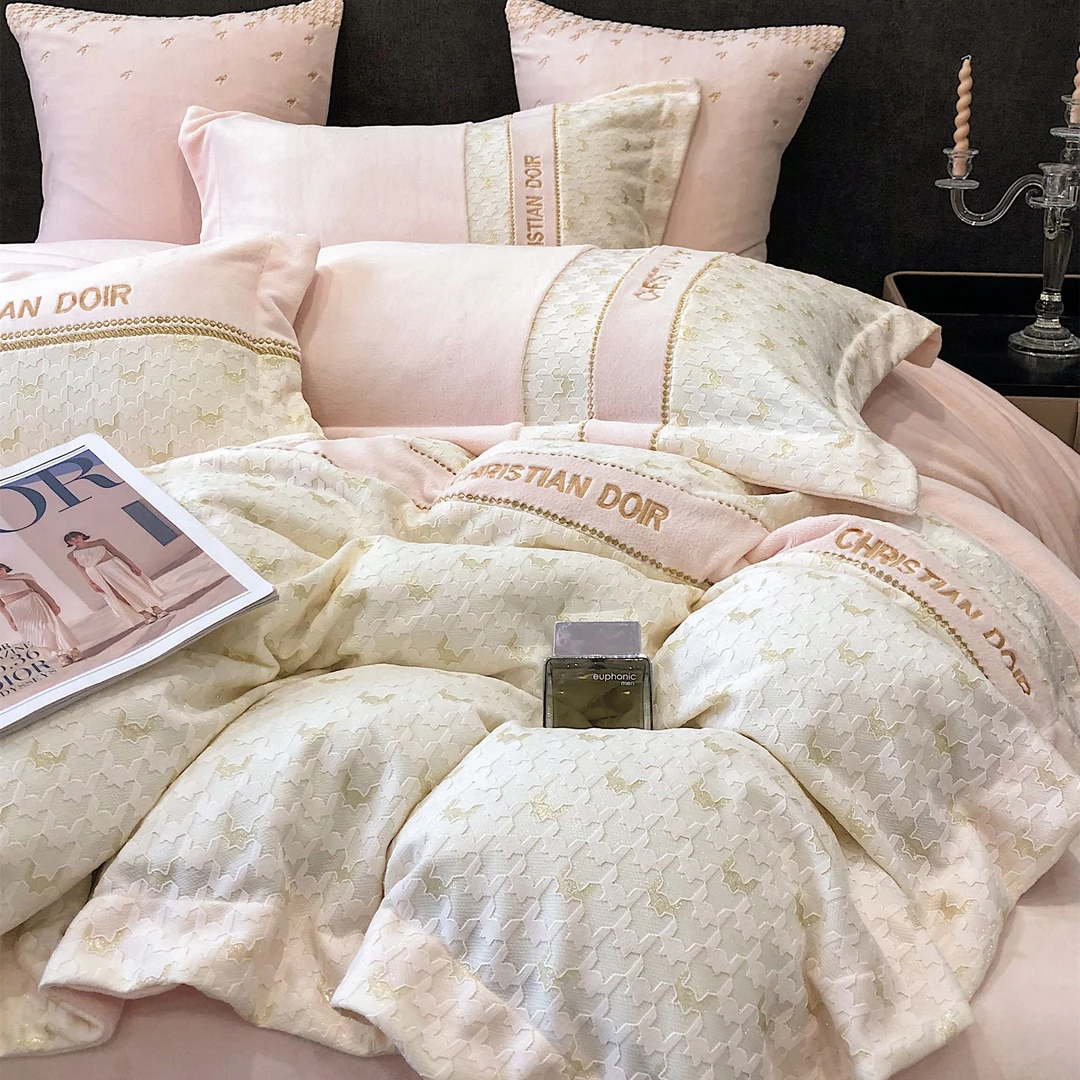 【实体定制款】加厚保暖浮千鸟格牛奶绒四件套 LCLC玛奇朵绒