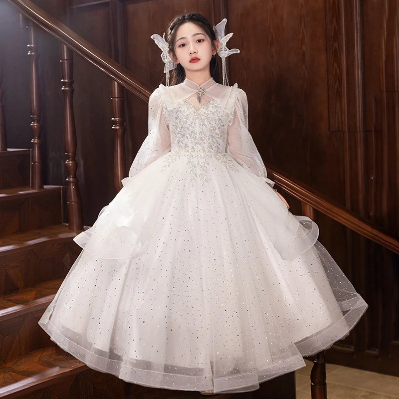 女童儿童主持人服装公主裙小女孩钢琴女童裙子6-12女童主持人礼服