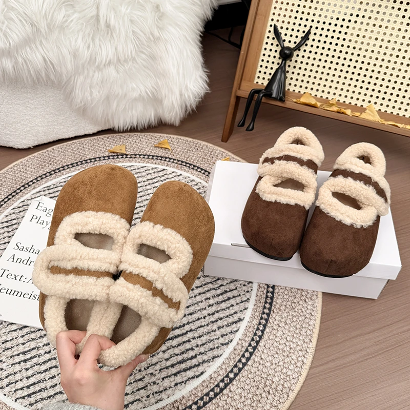 厚底增高浅口勃肯鞋女冬季2024新款加绒保暖时尚百搭外穿防滑棉鞋