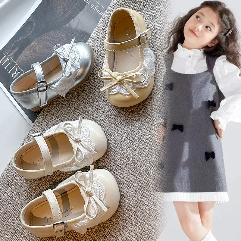 儿童小皮鞋2025春夏新款韩版百搭蝴蝶结公主鞋女童单鞋881