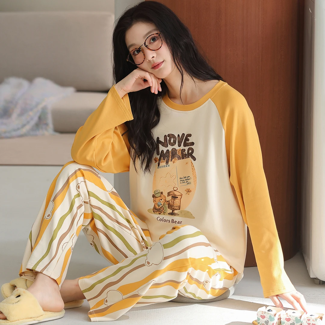 卡之恋冬信箱小熊长袖40支紧赛精梳双面纯棉家居服【中厚纯棉240g】