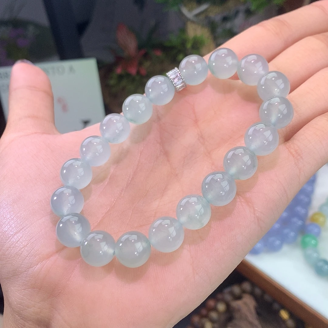 翡翠未镶嵌手链冰种晴绿飘花手串