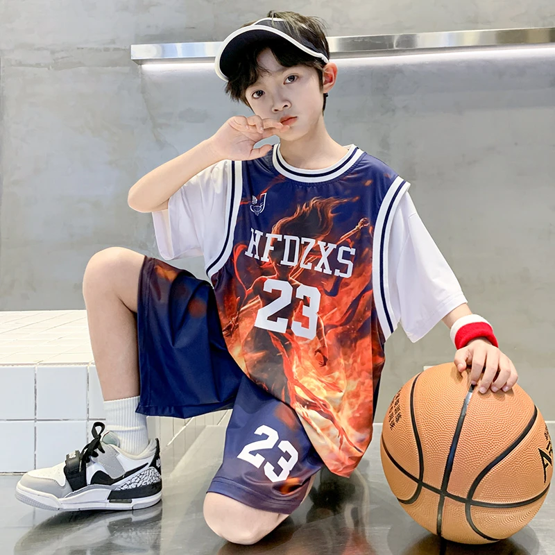 儿童装男童夏季篮球服套装2025新款夏装夏款男孩运动大童酷帅薄款