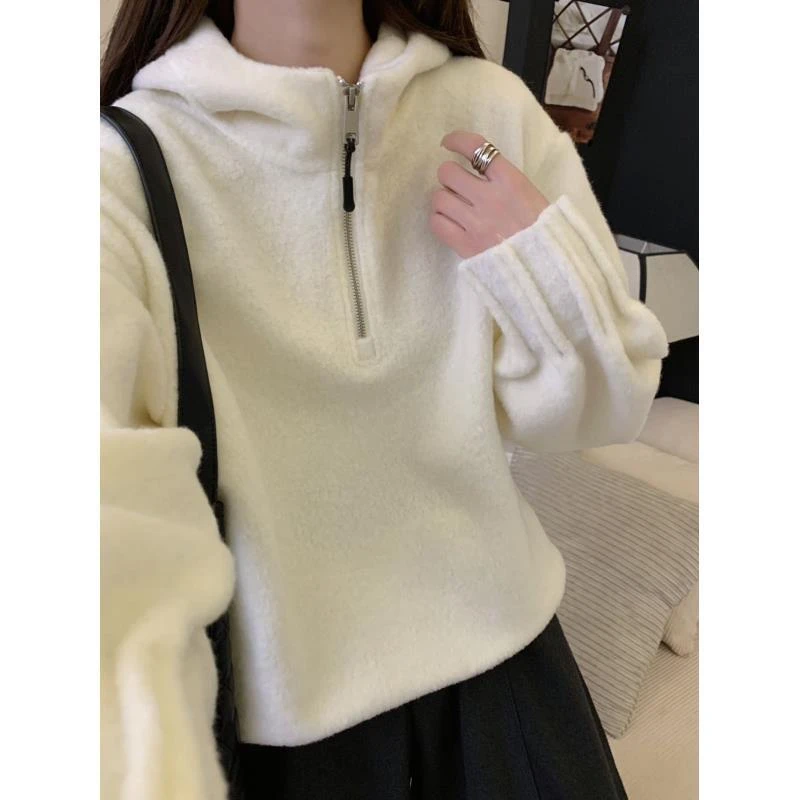 小雅姐姐 韩系奶FUFU风琴褶软糯半拉链连帽卫衣KF98