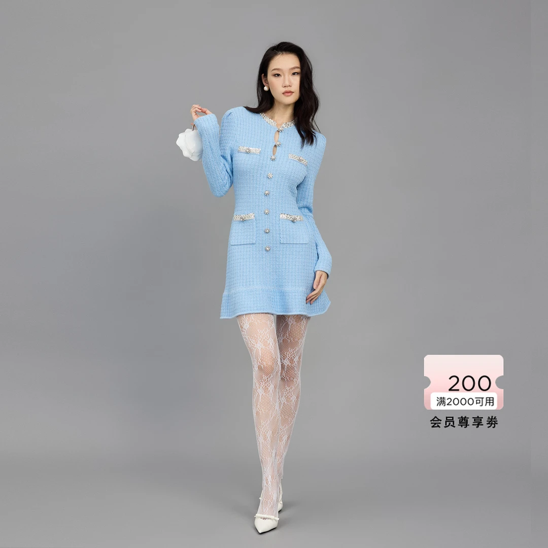 【商场同款新品】bebe白金提花针织连衣裙小香风修身粗花呢130907