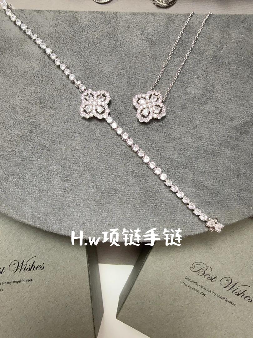 合金项链  V金CNC工艺项链 HW满四叶花砖 102