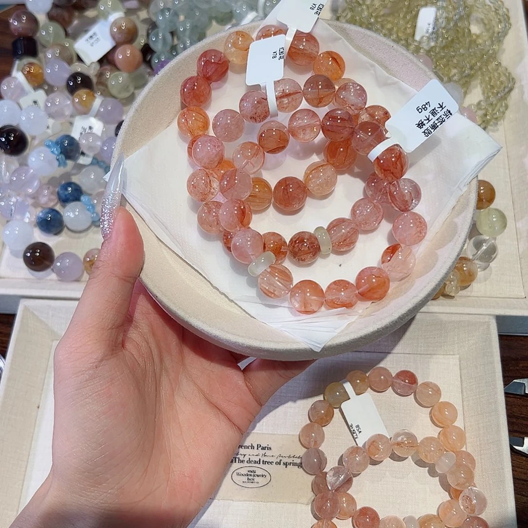 水晶手链未镶嵌红糖纸胶花13m