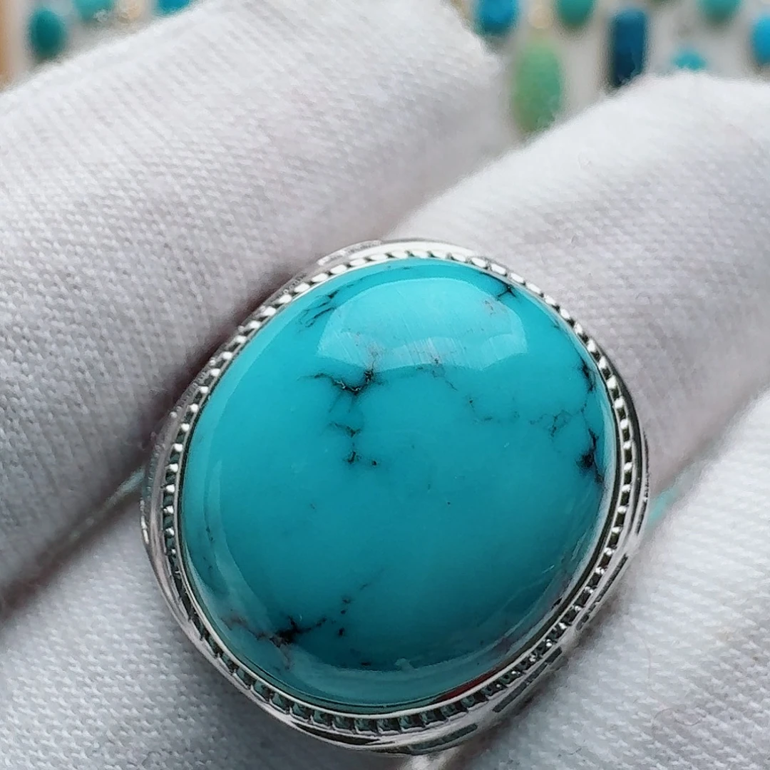 绿松石银S925镶嵌戒指