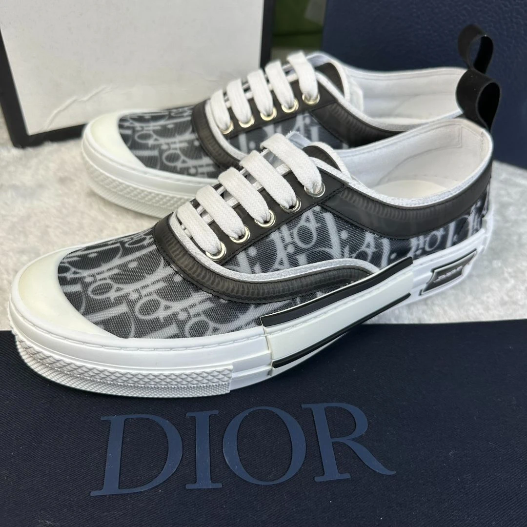 全新未使用 DIOR/迪奥 迪奥B23黑白印花帆布低帮运动鞋夏季