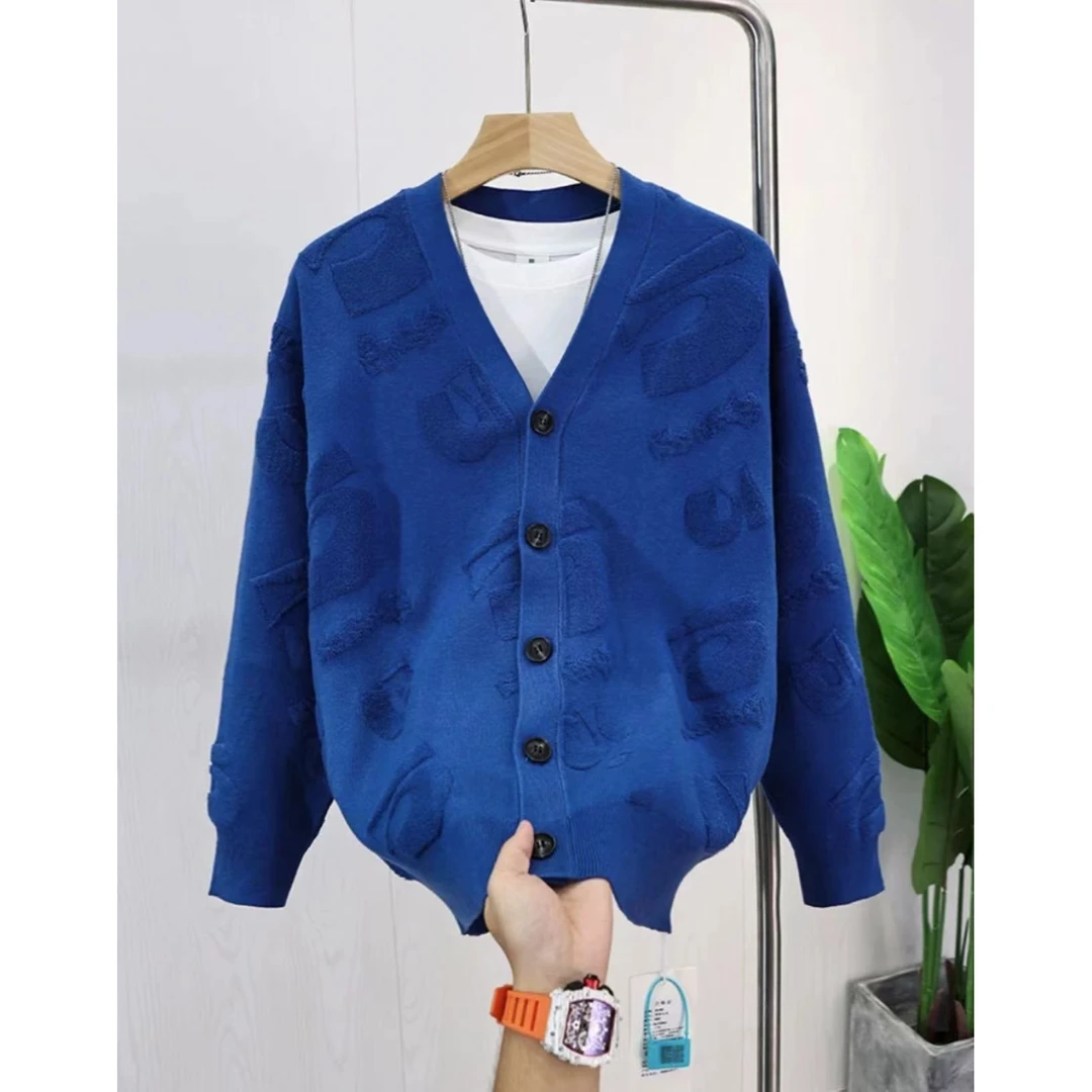 秋冬季V领开衫毛衣时尚提花慵懒风针织衫外套休闲百搭Z-9002