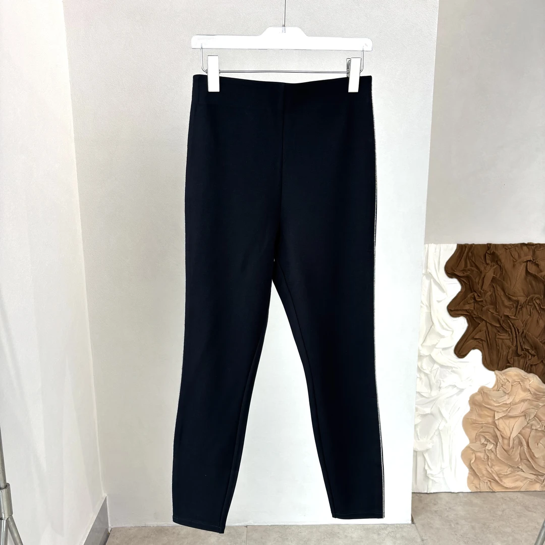 CKZ2168 意大利客人订单 侧缝阿珠链无腰边小脚裤