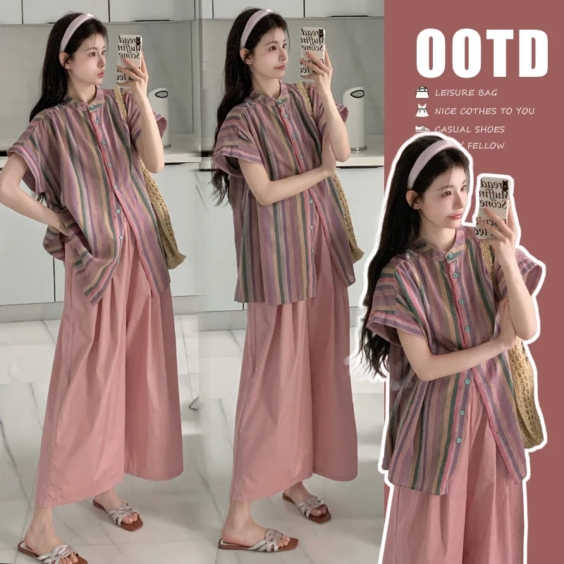 孕妇装时尚休闲韩版条纹裙子大码拼接夏季气质复古显瘦宽松中长款